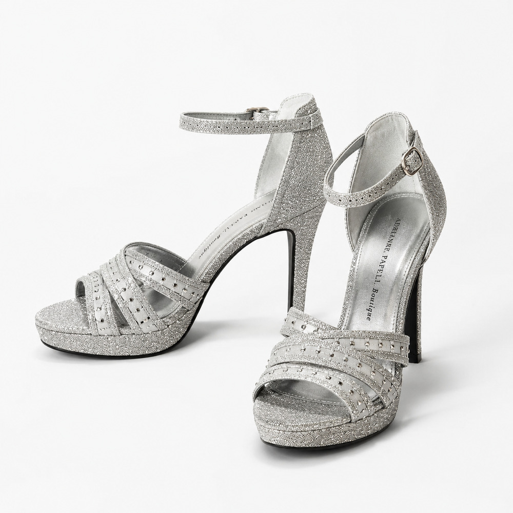 Women's Adrianna Papell Boutique Silver Glitter Rhinestone Platform Heels | 9.5